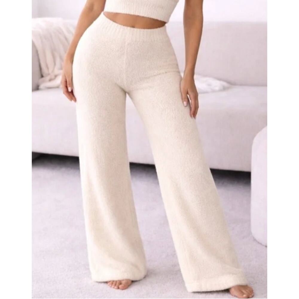 SKIMS Cozy Knit Lounge Pant L/XL Cream Ivory Wide Leg Soft Plush High Rise Comfy